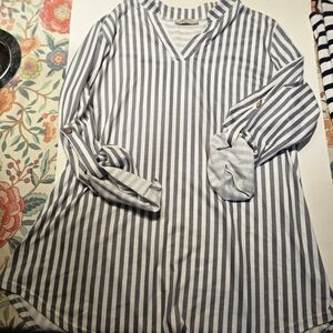 Striped V-Neck Blouse - Gray